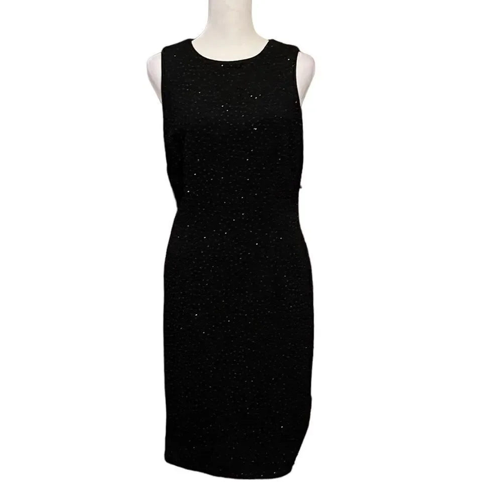 David Warren NY NWT black sparkly sleeveless zip back keyhole lined sheath dress